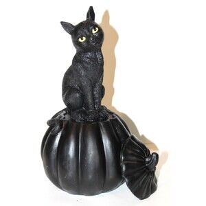 Martha Stewart Black Cat Yellow Eyes Black Pumpkin Halloween Decor 12" Vintage